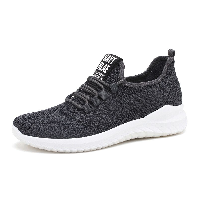 Mens Lightweight Sport Running Shoes Fabric Mesh Sneakers Flying Woven Lace Running Shoes Sport Tide Shoes EU:43