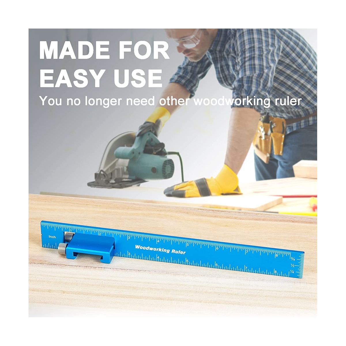 Aluminum Woodworking Rulers with Slide Stop, 3 Pcs Ruler