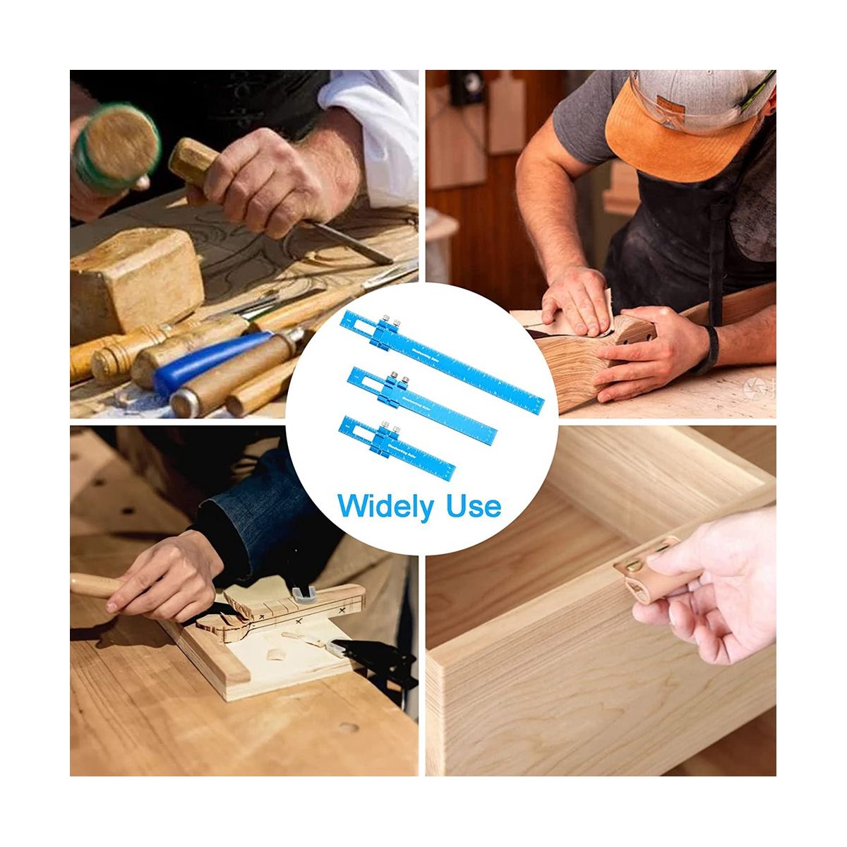 Aluminum Woodworking Rulers with Slide Stop, 3 Pcs Ruler