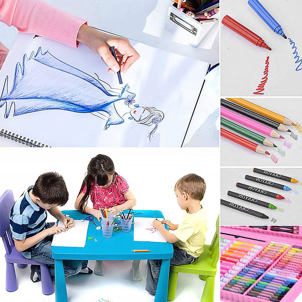168PCS Kids Painting Drawing Art Set With Crayons Oil Pastels Watercolor Markers Colored Pencil Tools For Children School Gift