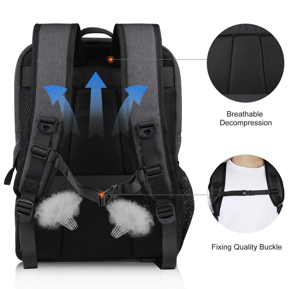 PULUZ PU5017B Portable Camera Backpack Camera Bag Dual Shoulder Straps Large Capacity Camera Case with Laptop Compartment Tripod Holder for Women Men Photographer