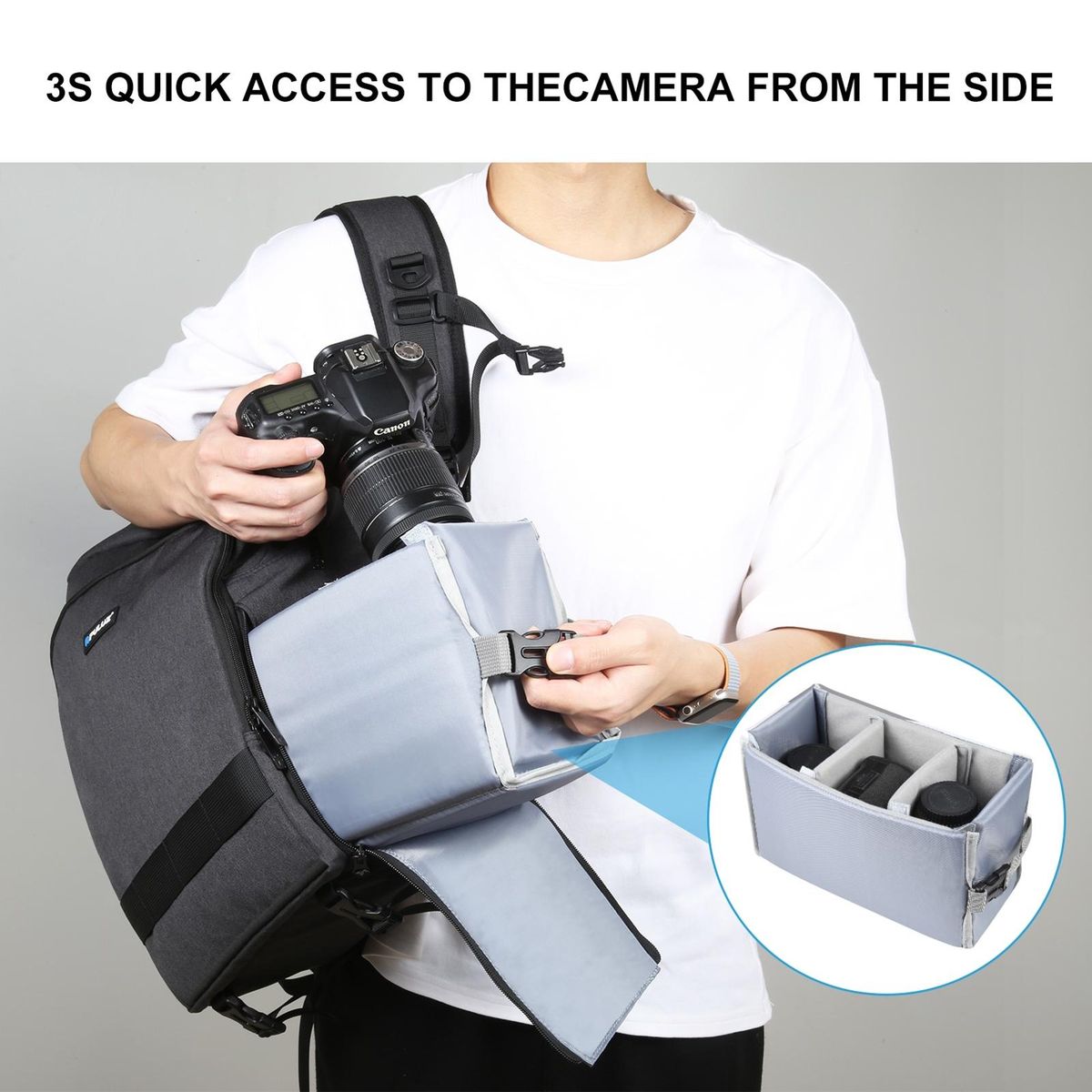 PULUZ PU5017B Portable Camera Backpack Camera Bag Dual Shoulder Straps Large Capacity Camera Case with Laptop Compartment Tripod Holder for Women Men Photographer