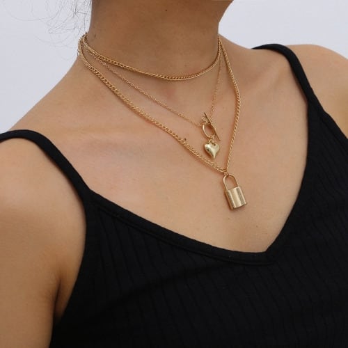 Triple Layers Pendant Necklace -Gold