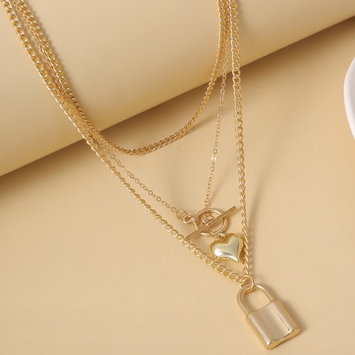 Triple Layers Pendant Necklace -Gold