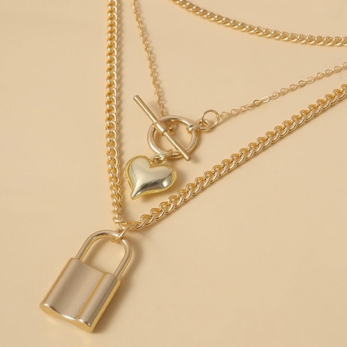 Triple Layers Pendant Necklace -Gold
