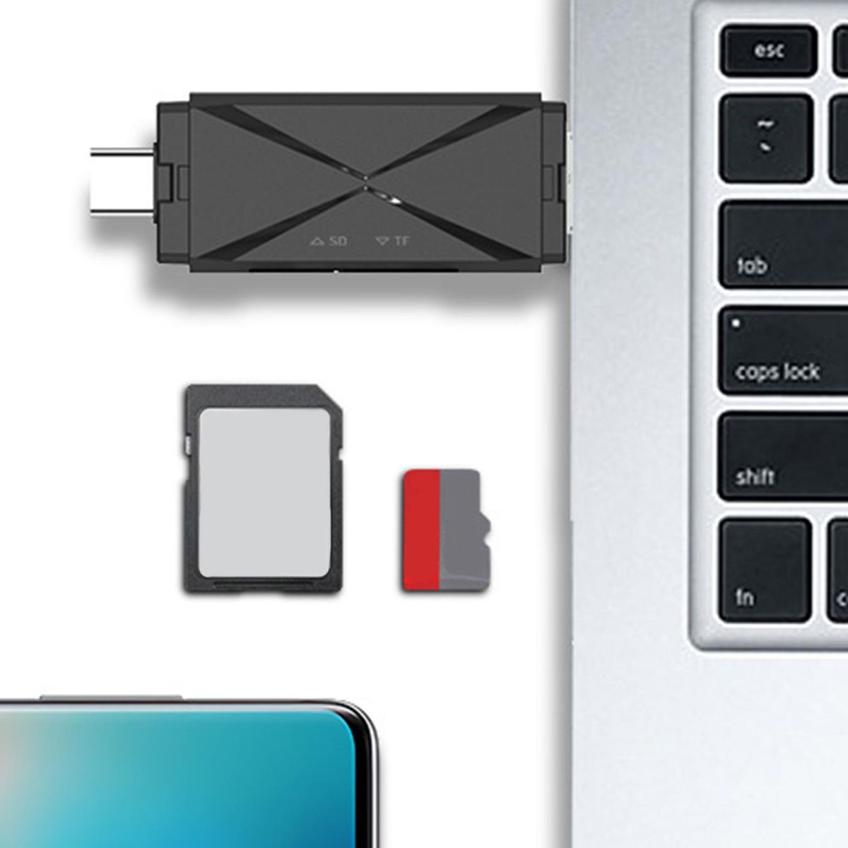 4 in 1 USB 2.0 High Speed 2 Slots OTG Micro-SD/TF Card-Black