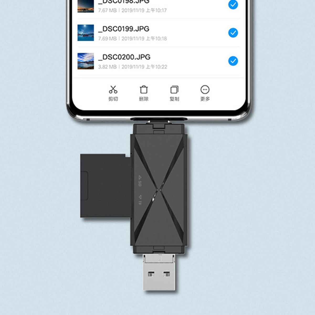 4 in 1 USB 2.0 High Speed 2 Slots OTG Micro-SD/TF Card-Black