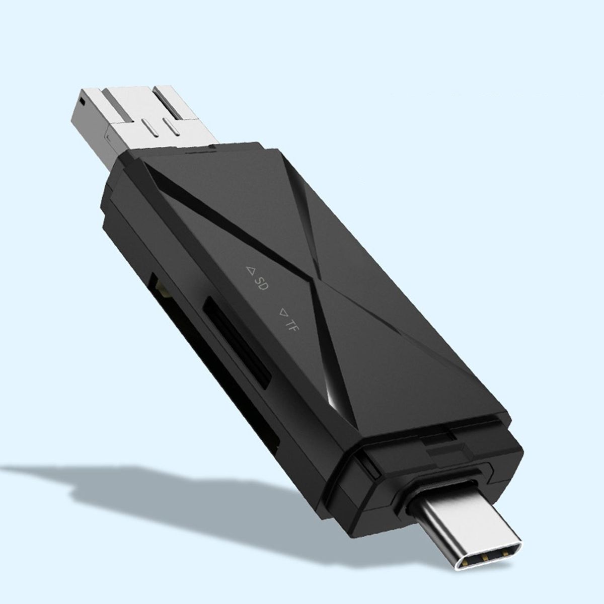 4 in 1 USB 2.0 High Speed 2 Slots OTG Micro-SD/TF Card-Black