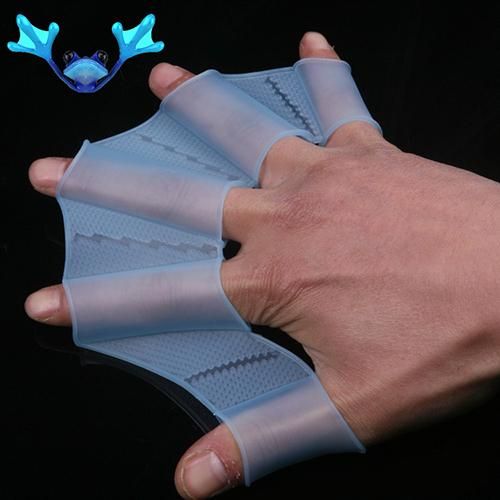Swimming Finger Webbed Gloves Silicone Flippers Fins Paddle