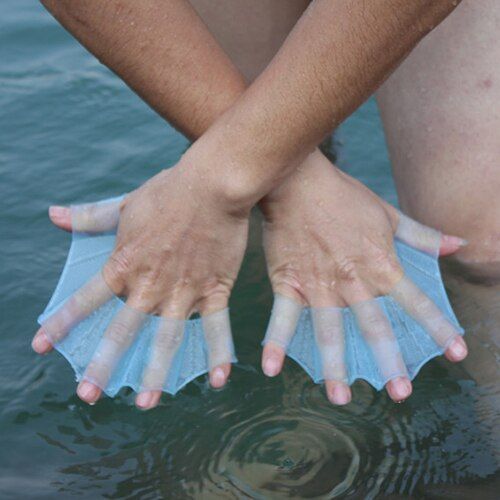 Swimming Finger Webbed Gloves Silicone Flippers Fins Paddle
