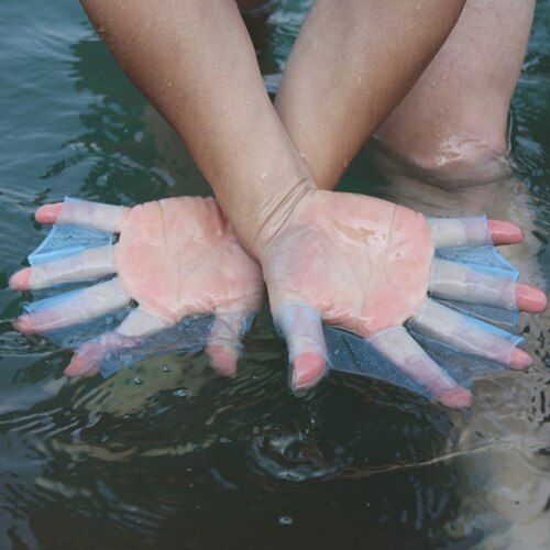 Swimming Finger Webbed Gloves Silicone Flippers Fins Paddle