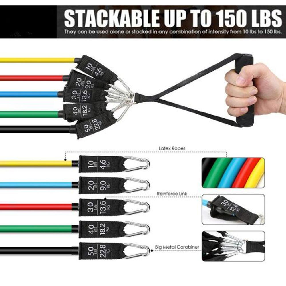 11pcs Fitness Puller Set Resistance Belt Kit Multifunctional