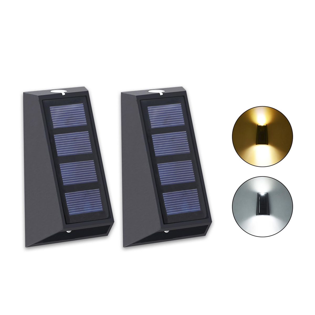 2Pcs Outdoor Fence Lights Solar-Powered Lamps Landscape Up Down Lights Warm White