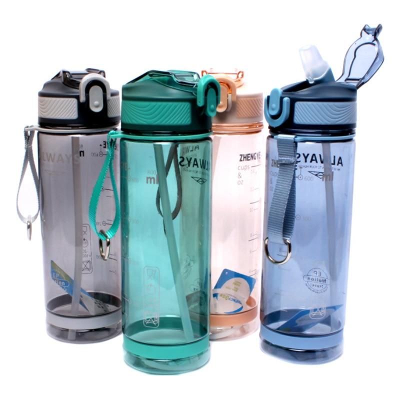 800ml Sports Water Bottle with Straw Outdoor Camping Hiking Plastic Bottle Transparent BPA Free Drinkware for Men Water Bottle