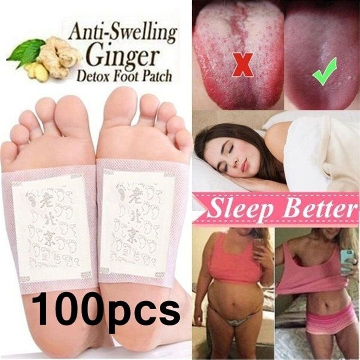 100PCS Ginger Detox Foot Patch Improve Sleep Slimming Feet Care Feet Stickers Loss Weight Burning Health Care Pads