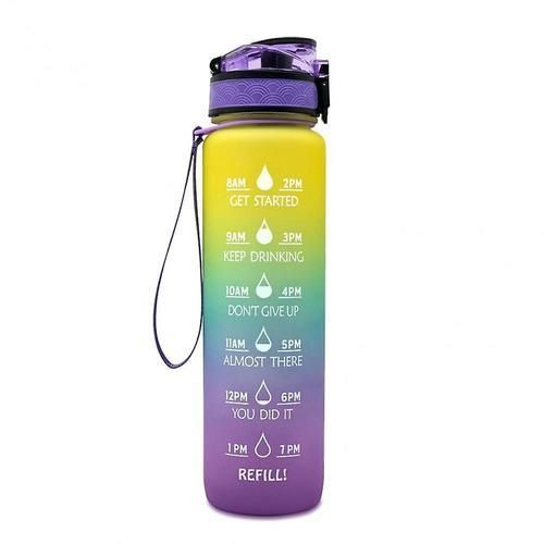 1l Sports Water Bottle With Time Marker  & Leak Proof Portable Reusable Drinking Kettle Fitness Sport Water Jug(Purple Blue Yellow)