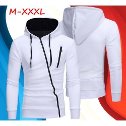 Oblique Zippers Color Block Fleece Hoodie Jacket Sweatshirts - WHITE