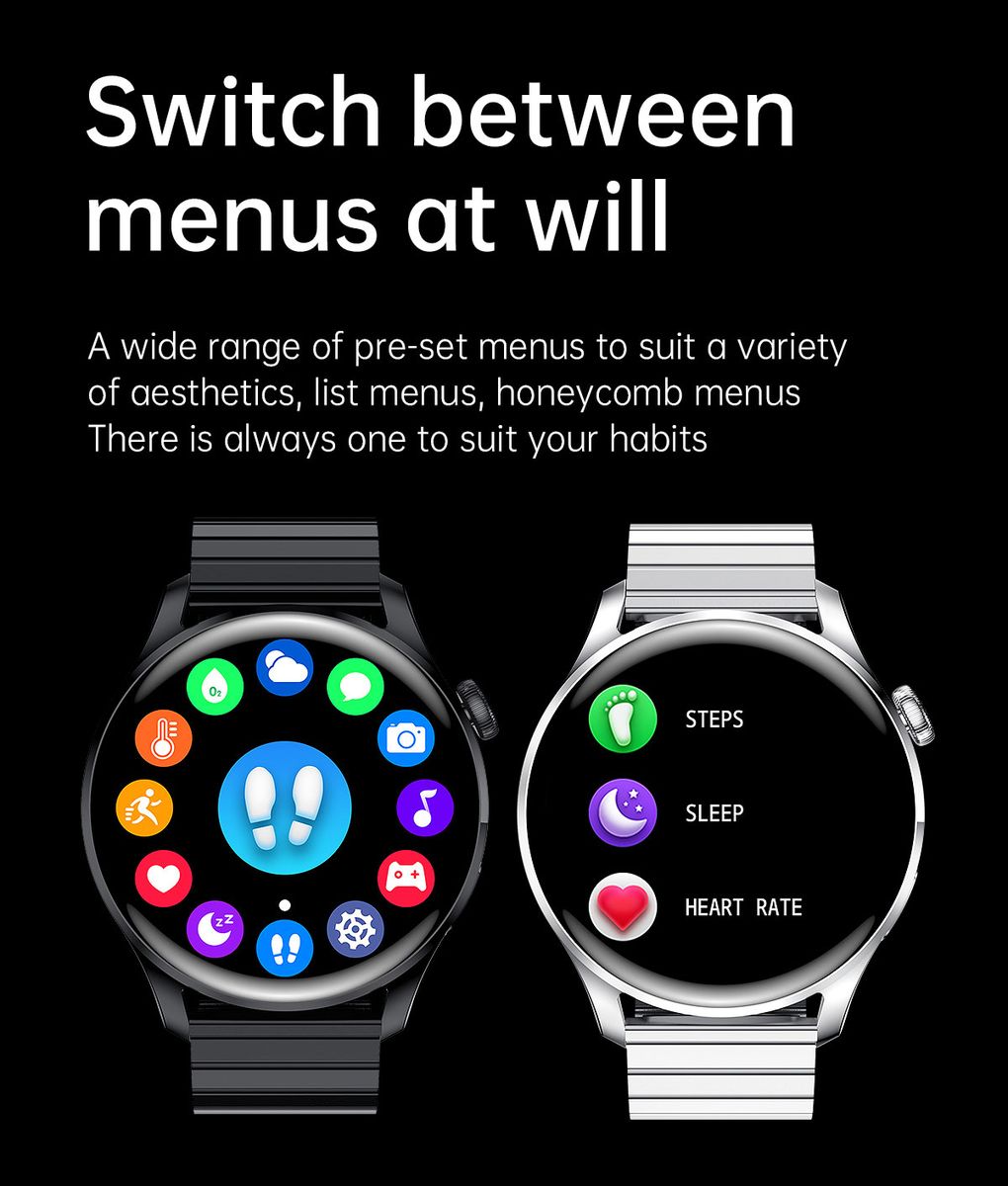 JW3 Fitness Tracker Smart Watch Men 390*390 Smartwatch Android IOS Waterproof Full Touch Heart Rate Blood Pressure(#Black Leather)
