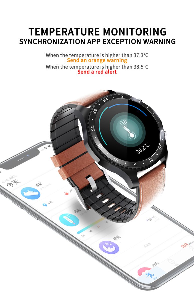 Ready Stock❤ Smartwatch Bluetooth Waterproof Leather Strap HR BP Monitoring Fitness Smart Health Bracelet