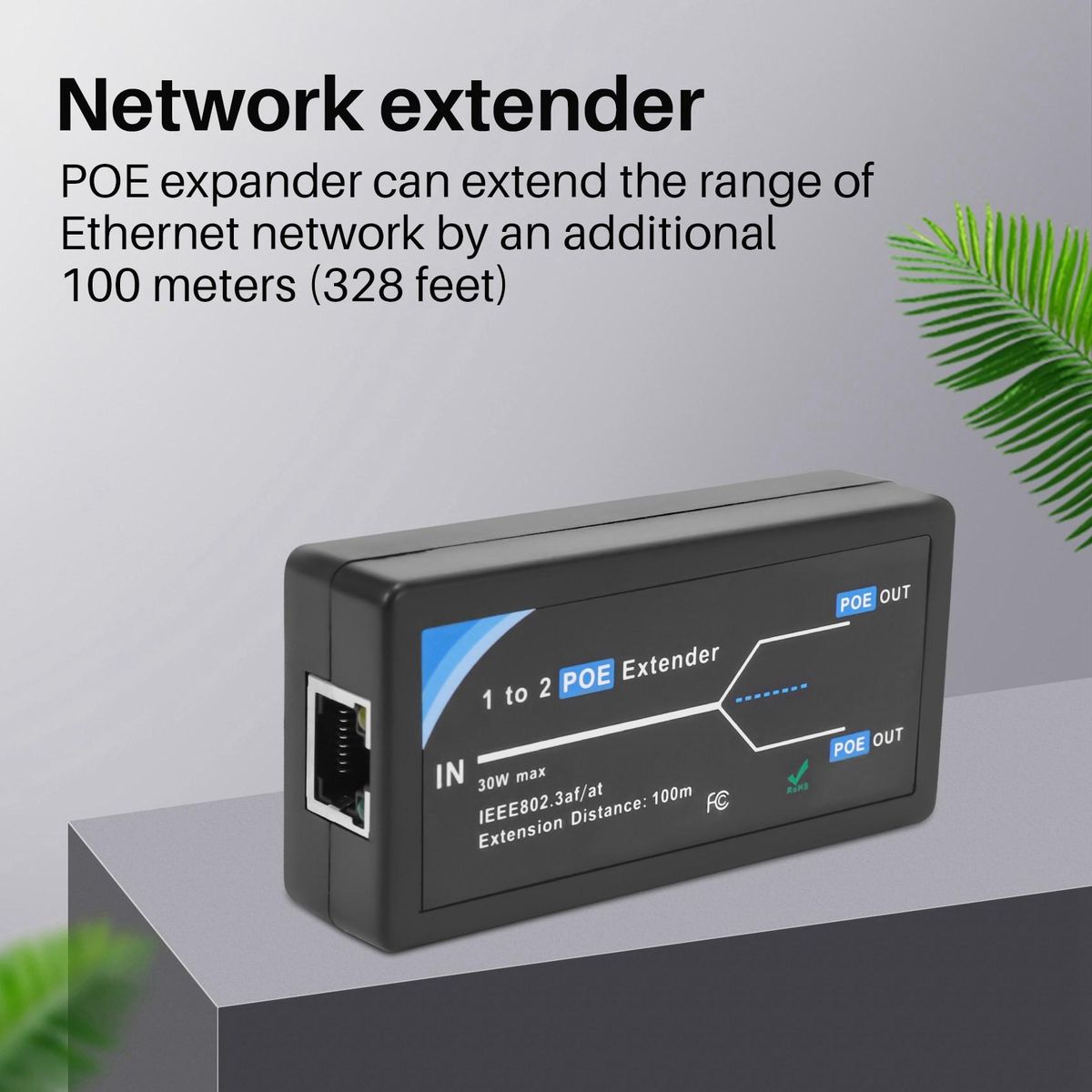 2 Port POE Extender 10/100Mbps with IEEE 802.3Af Standard Input / Output for IP Camera Extend 100 Meters for POE Range