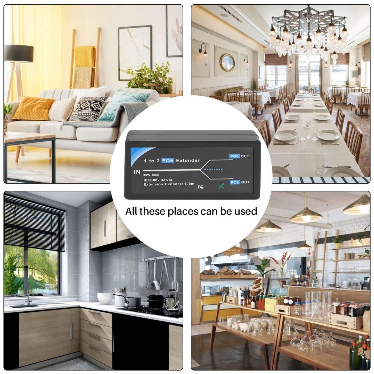 2 Port POE Extender 10/100Mbps with IEEE 802.3Af Standard Input / Output for IP Camera Extend 100 Meters for POE Range