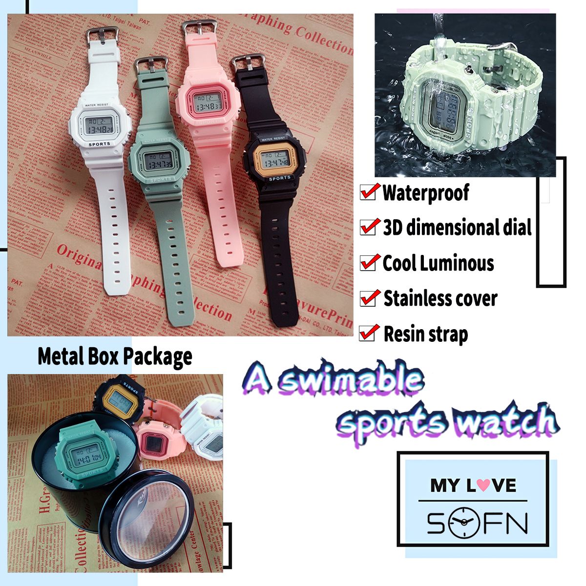 Ins Net Red Hot-selling Student Casual Cute Multifunctional Waterproof Luminous Electronic Watches