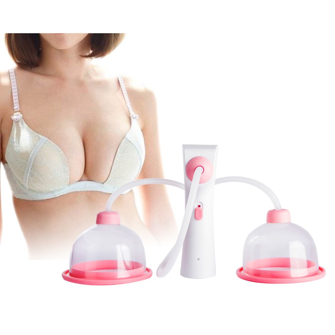 Women Breast Enlargement Pump Double Cups Chest Massager