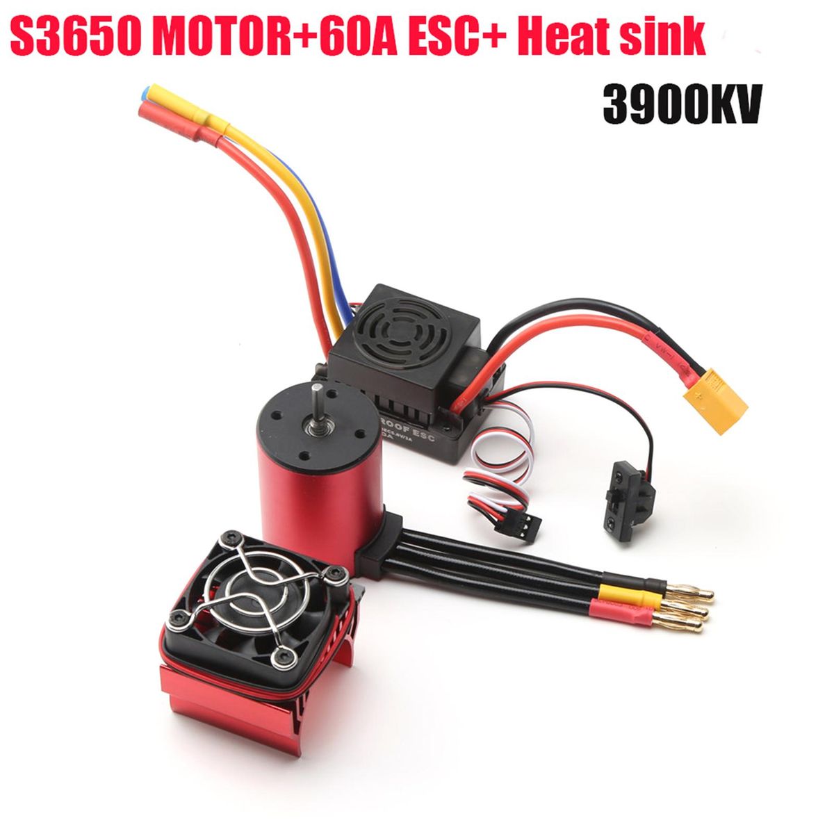 S3650 3900KV Brushless Motor 60A Brushless ESC XT60 Plug Heat Sink Replacement for 1/8/1/10 Tamiya Car