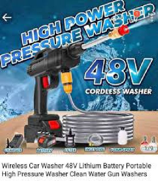 Portable Multifunction Rechargeable Cordless High Pressure Car Washer With 48 Volts Battery { Can Be Used To Wash Any Type Of Vehicles, Motorcycle, Bicycle,Also Serve As Domestic Functions At Home By Using It To Wash Window N