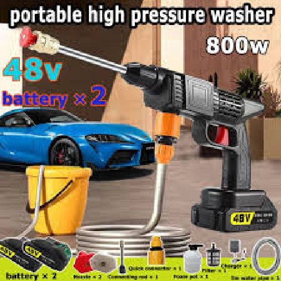 Portable Multifunction Rechargeable Cordless High Pressure Car Washer With 48 Volts Battery { Can Be Used To Wash Any Type Of Vehicles, Motorcycle, Bicycle,Also Serve As Domestic Functions At Home By Using It To Wash Window N