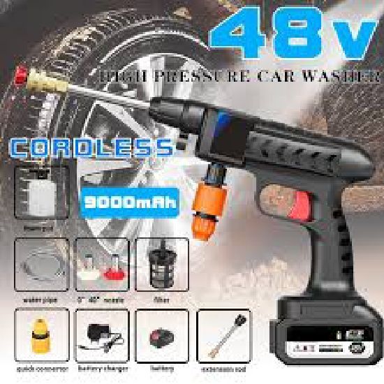 Portable Multifunction Rechargeable Cordless High Pressure Car Washer With 48 Volts Battery { Can Be Used To Wash Any Type Of Vehicles, Motorcycle, Bicycle,Also Serve As Domestic Functions At Home By Using It To Wash Window N