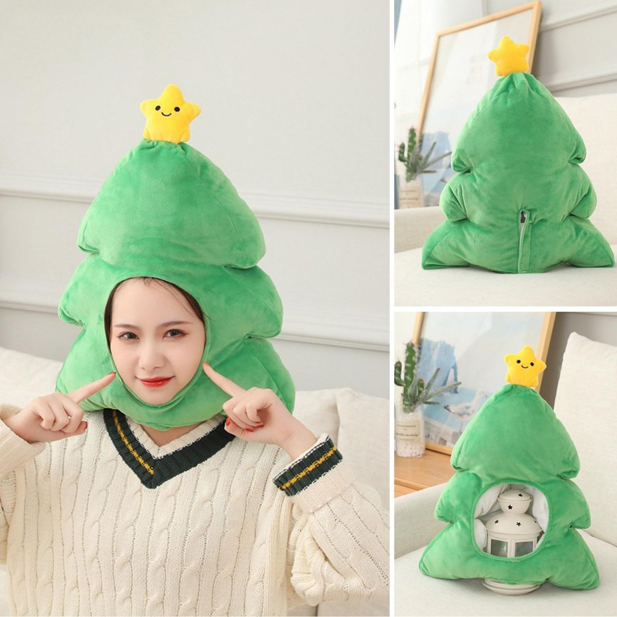 Christmas Tree Hat Plush Headdress Photography Cosplay Props Green