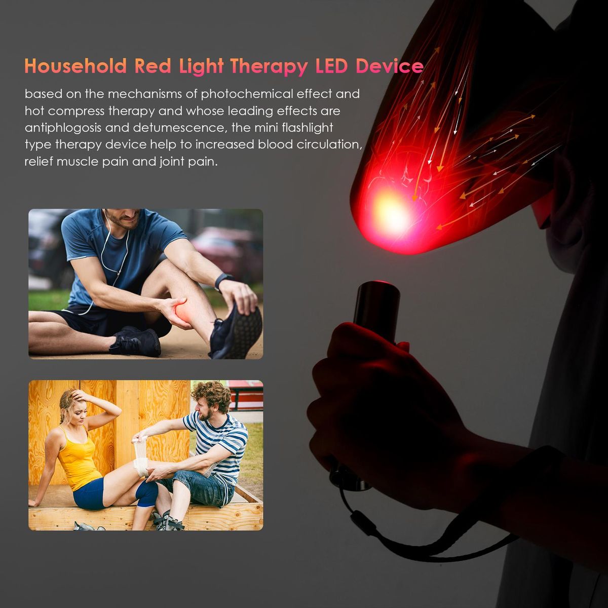 Red Light Therapy Device 630nm 660nm 850nm Mini Portable LED Therapy Light Flashlight Type Battery Operated for Waist Shoulder Back Joint Muscle Knees Hands Pain Relief