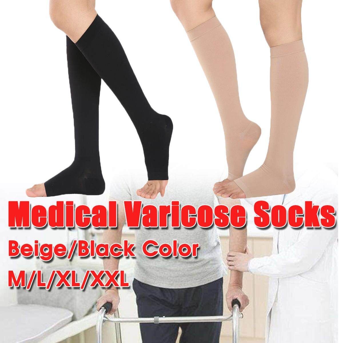 Ankle Brace Foot Bare Toes Elastic Varicose Veins Compressions Stockings-Beige XXL Meat XL