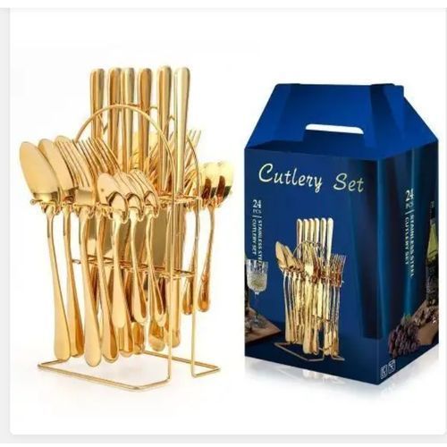 Gold  Plated Stainless Steel Cutlery Set With Rack