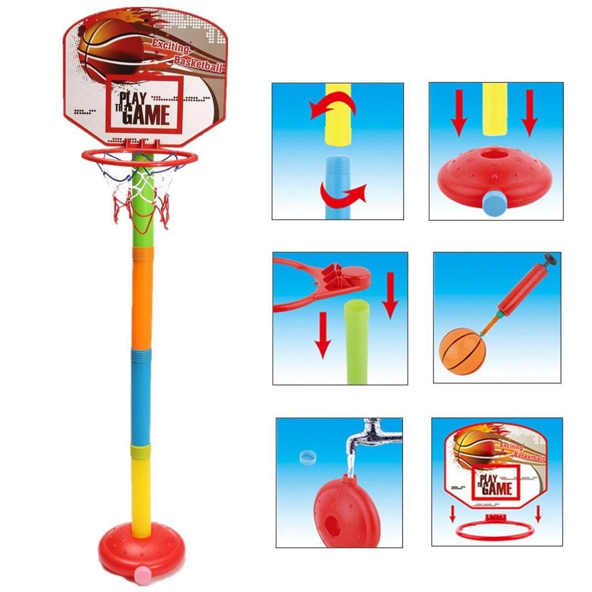 Adjustable 4 Sizes Basketball Backboard Stand Hoop Net Ball Pump Set Children Outdoor Toy