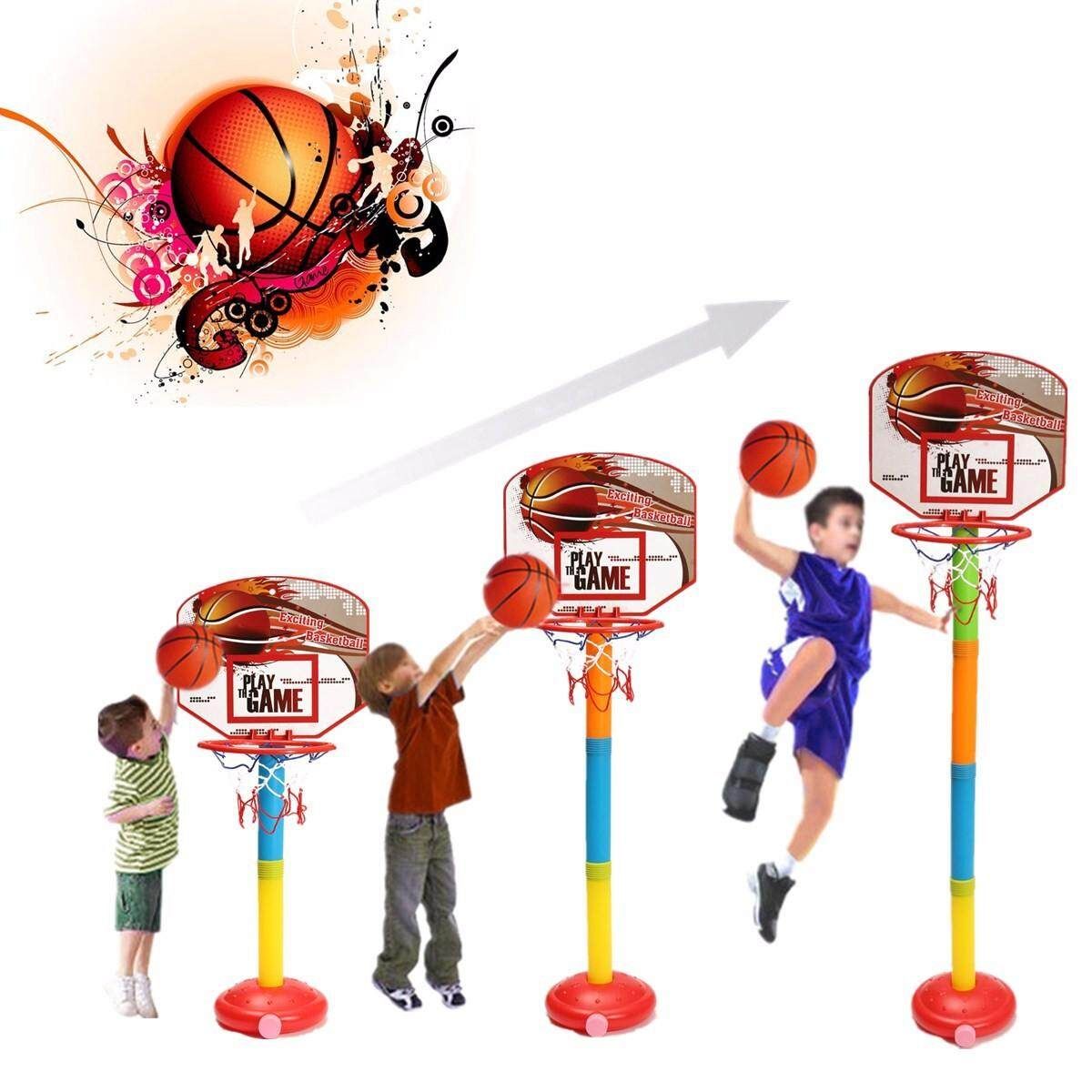 Adjustable 4 Sizes Basketball Backboard Stand Hoop Net Ball Pump Set Children Outdoor Toy