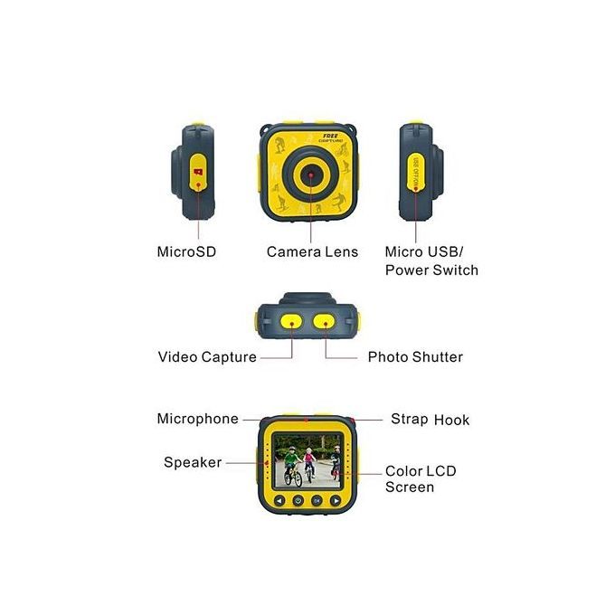 Children Kids Camera Waterproof Digital Video HD Action Camera 1080P Sports Camera Camcorder DV For Boys Girls Birthday Holiday Gift Learn Camera Toy 1.77'' LCD Screen (Yellow)