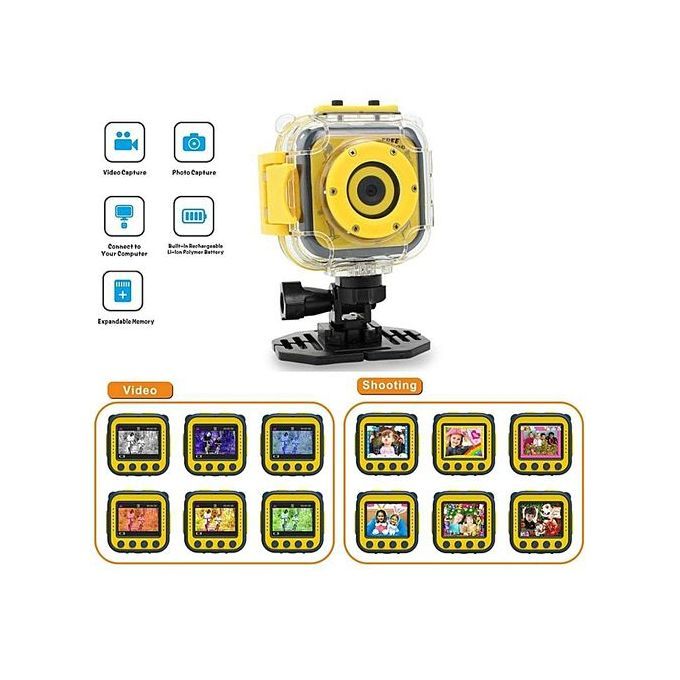 Children Kids Camera Waterproof Digital Video HD Action Camera 1080P Sports Camera Camcorder DV For Boys Girls Birthday Holiday Gift Learn Camera Toy 1.77'' LCD Screen (Yellow)