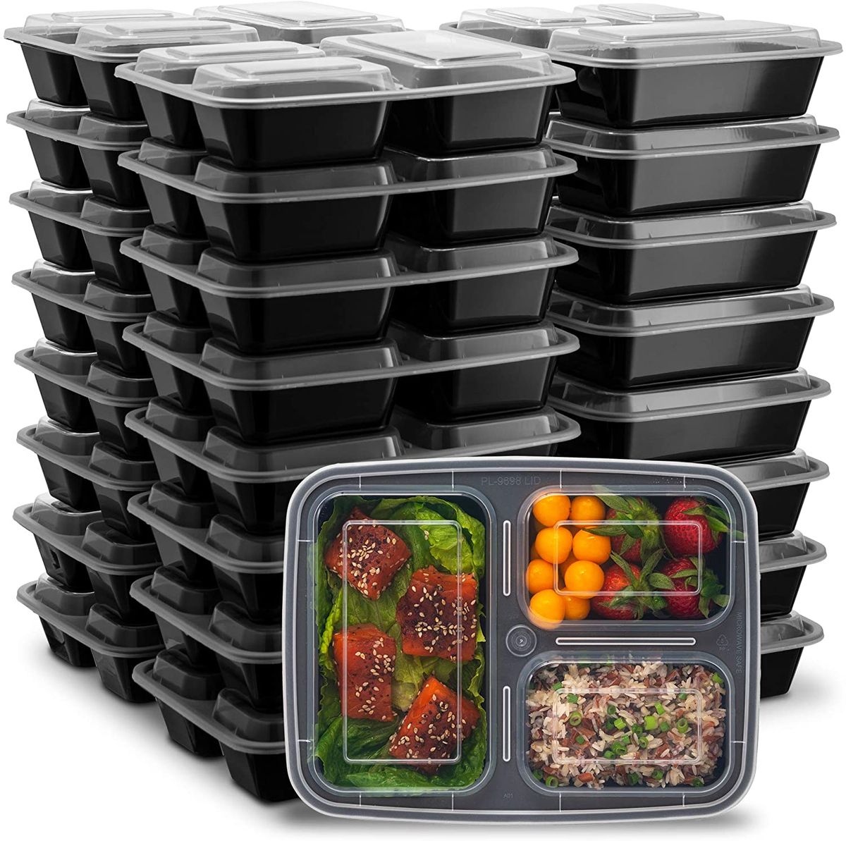 50-Pack Meal Prep Plastic Microwavable Plate