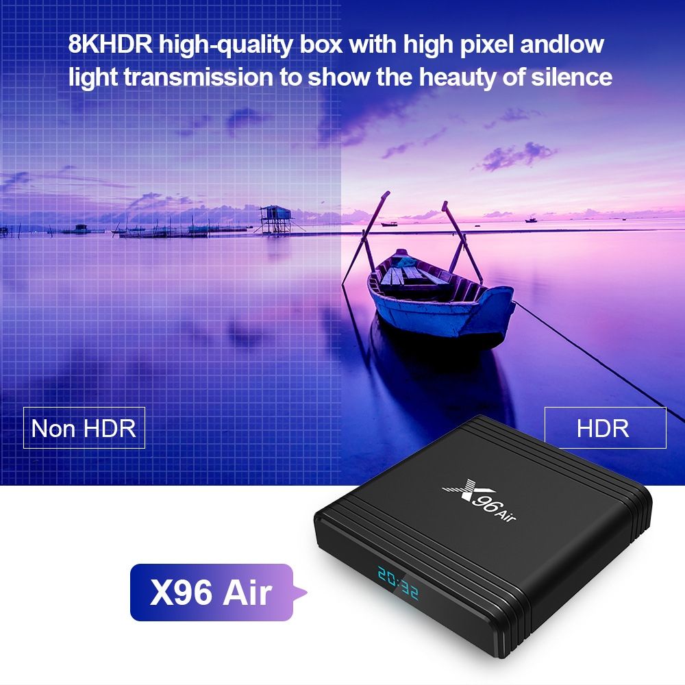X96 Air 4K Smart TV BOX Android 9.0 Media Player Wtih Remote Control, Quad-core Amlogic S905X3, RAM: 4GB, ROM: 64GB, Dual Band WiFi, Bluetooth, UK Plug