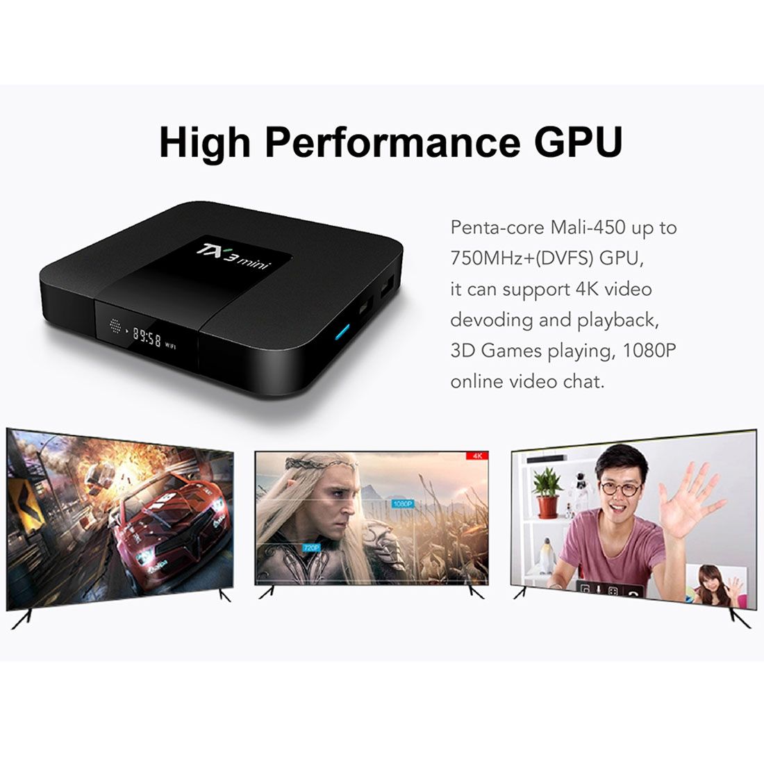 TX3 Mini 4K*2K Display HD Smart TV BOX Player With Remote Controller, Android 7.1 OS Amlogic S905W Up To 2.0 GHz, Quad Core ARM Cortex-A53, RAM: 2GB DDR3, ROM: 16GB, Supports WiFi & TF & AV In & DC In(Black)