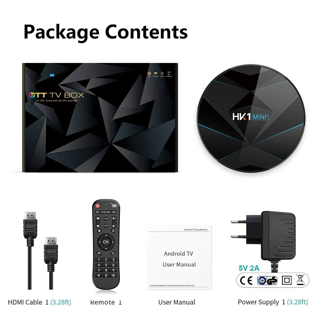 HK1MINI+ 4K HD Smart TV BOX,Android 9.0,RK3318 Quad-Core 64bit Cortex-A53 ,2GB+16GB, Support TF Card, HDMI, WIFI, AV, LAN, USB (Black)