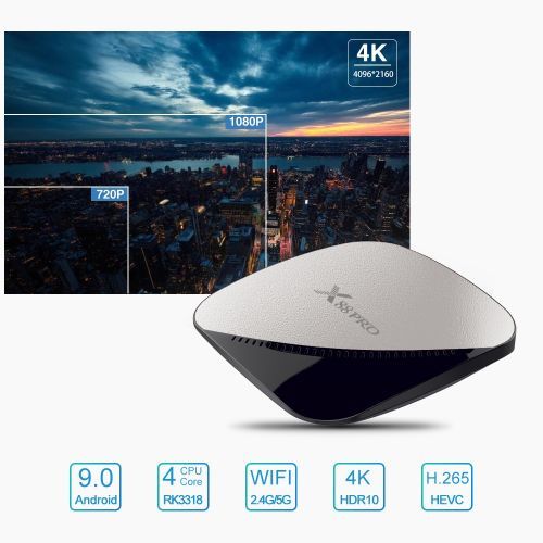 X88 PRO 4K HD Smart TV Box With Remote Controller, Android 9.0 RK3318 Quad-Core 64bit Cortex-A53 , 4GB+64GB, Support Dual Band WiFi & AV & HDMI & RJ45 & TF Card & SPDIF