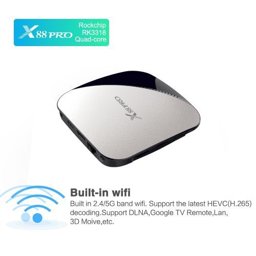 X88 PRO 4K HD Smart TV Box With Remote Controller, Android 9.0 RK3318 Quad-Core 64bit Cortex-A53 , 4GB+64GB, Support Dual Band WiFi & AV & HDMI & RJ45 & TF Card & SPDIF