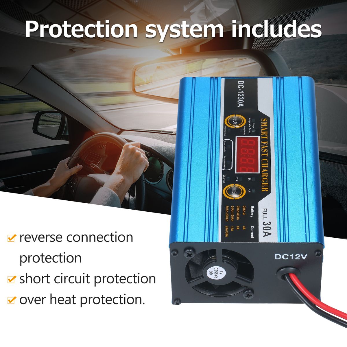 Smart Fast Charger 12V 30A Battery Charger With Digital LCD