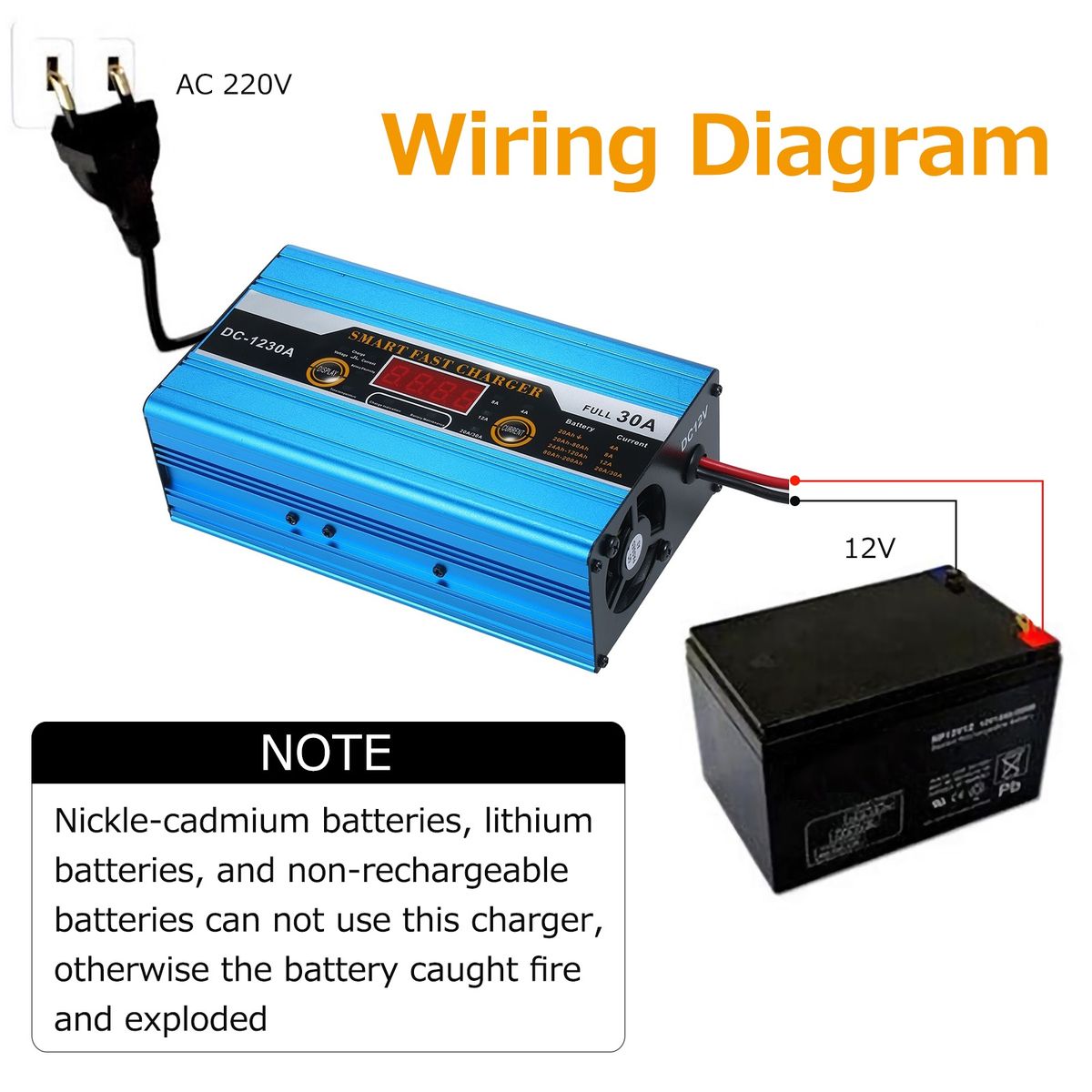 Smart Fast Charger 12V 30A Battery Charger With Digital LCD