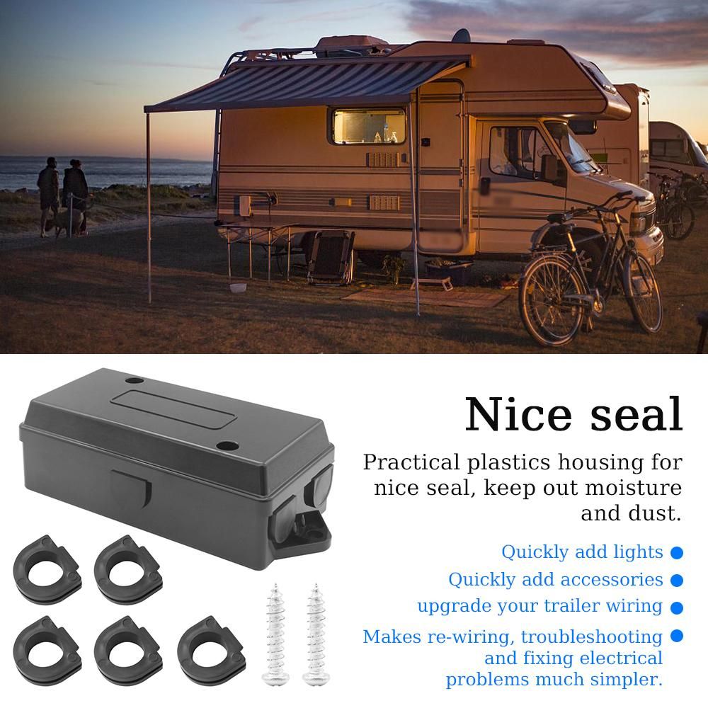 7-Port Trailer Wiring Junction Box 7 Way Trailer Wire 7 Pole Cable Connection Box Cable Towing for Rewiring Camping Car RV Caravans