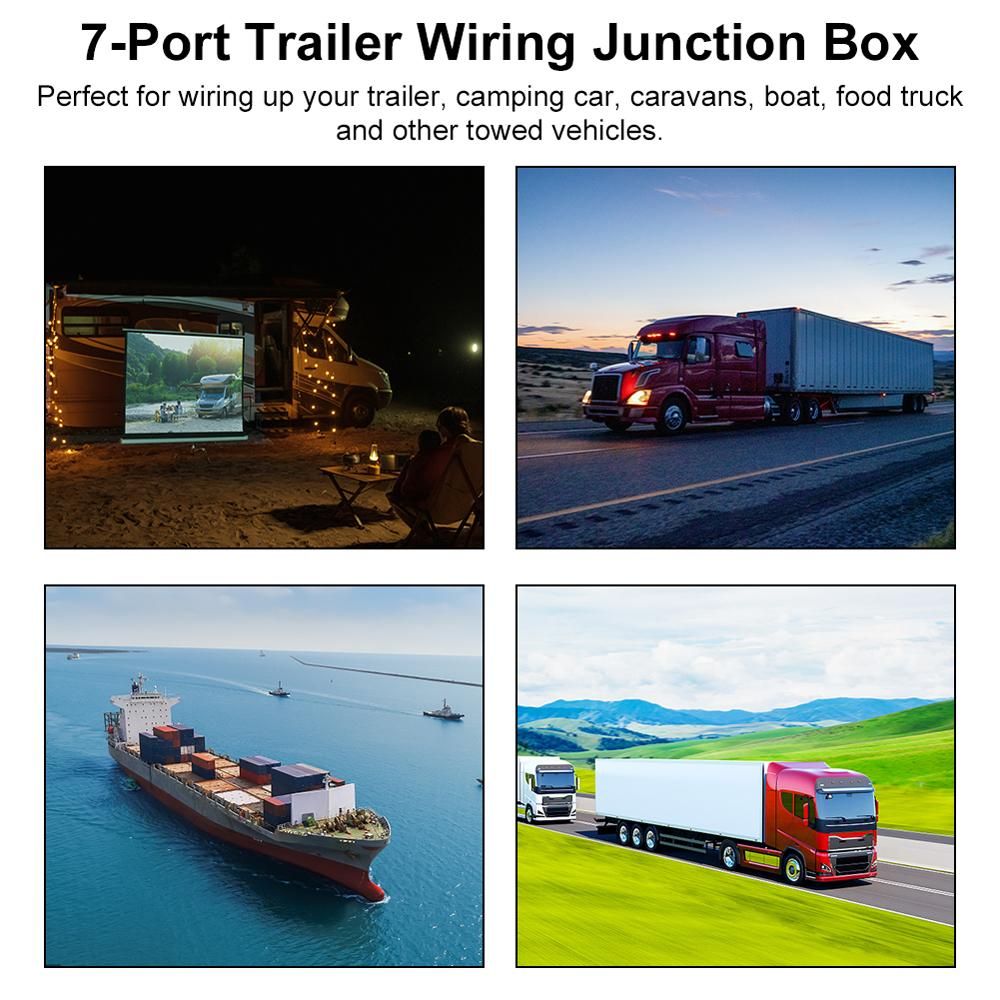 7-Port Trailer Wiring Junction Box 7 Way Trailer Wire 7 Pole Cable Connection Box Cable Towing for Rewiring Camping Car RV Caravans