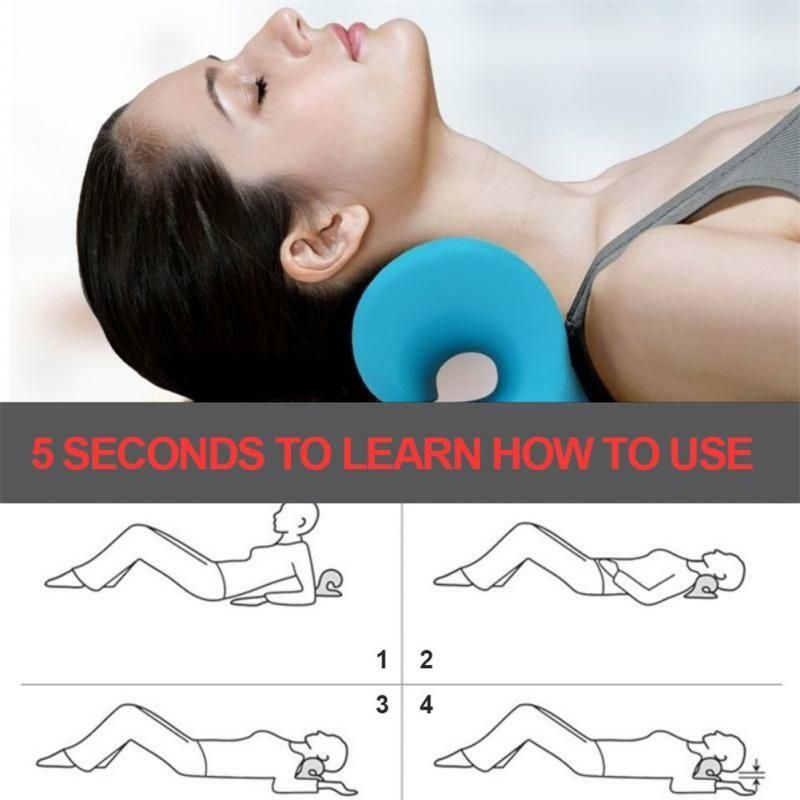 Neck Spine Traction Device Massage Pillow - Blue